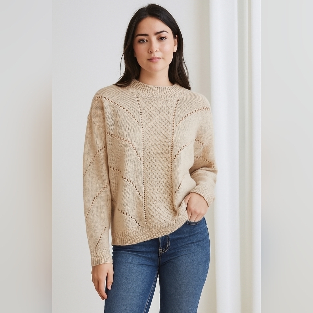 Chelsea & Violet wool mohair blend peek through eyelit knit sweater stretch LG